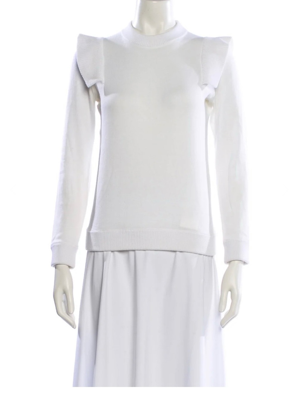 Sonia Rykiel White Crew Neck Ruffle Shoulder Sweater
